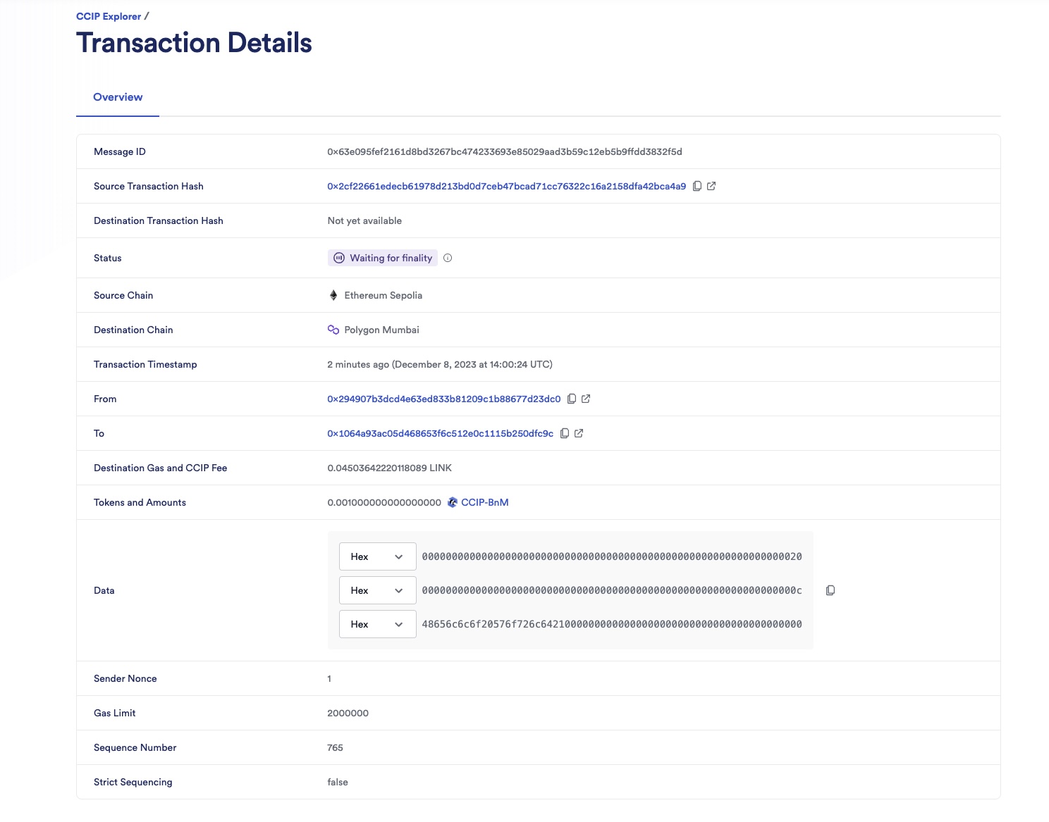 Chainlink CCIP Explorer transaction details